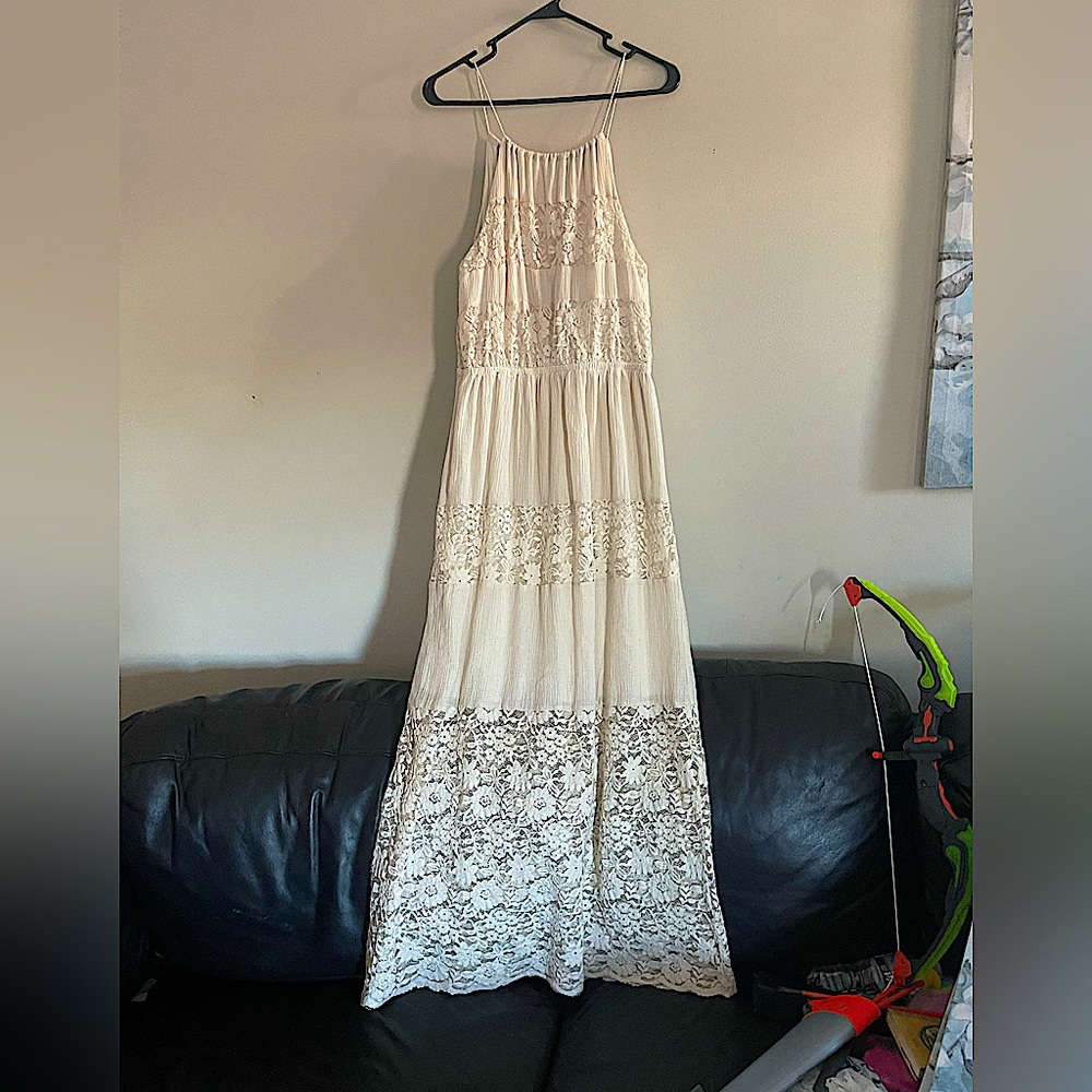 Altar'd State Cream Lace Maxi Dress Large